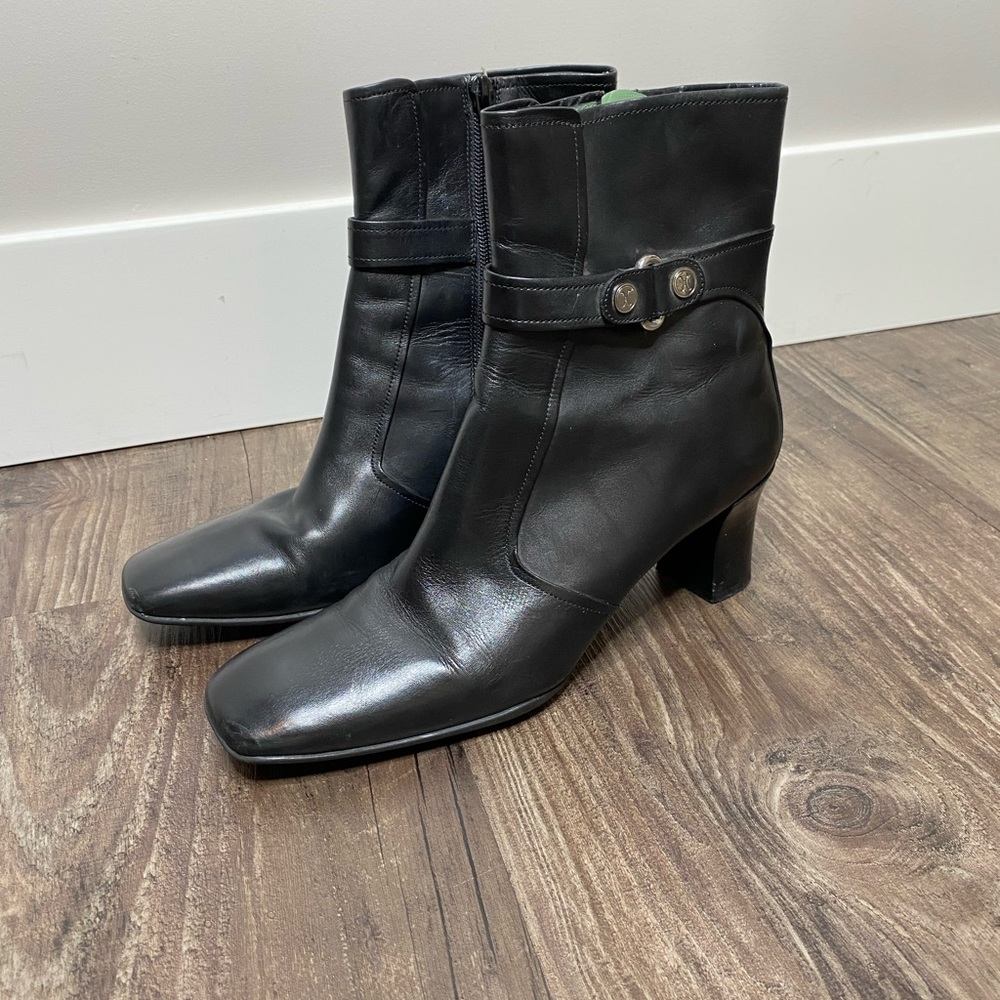 COLE HAAN Black Leather Heeled Ankle Boots Square Toe Size 9.5B